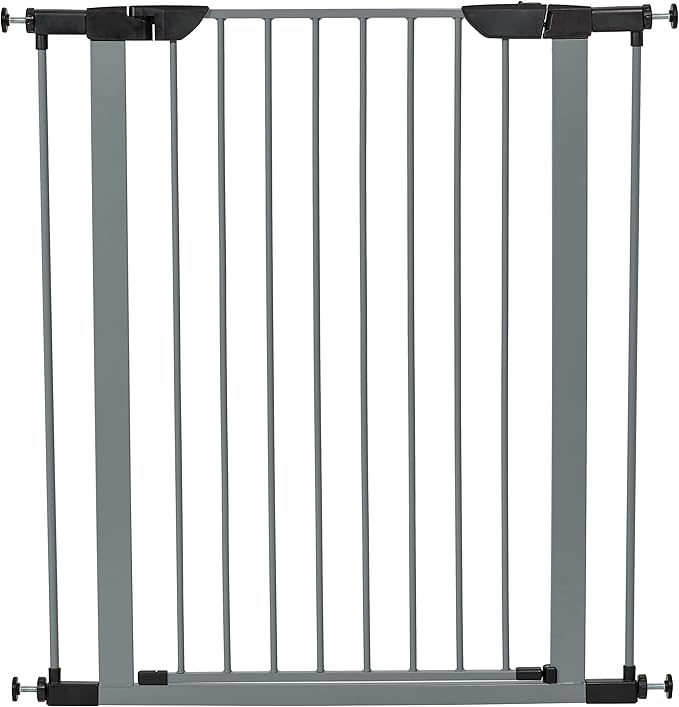 MidWest Homes for Pets 39-Inch High Walk-thru Pressure Mounted Gray Steel Dog Gate, Expands to 38 Inches Wide, No Damage to Walls, Includes 3-inch Extensions, For Small to Medium Pets