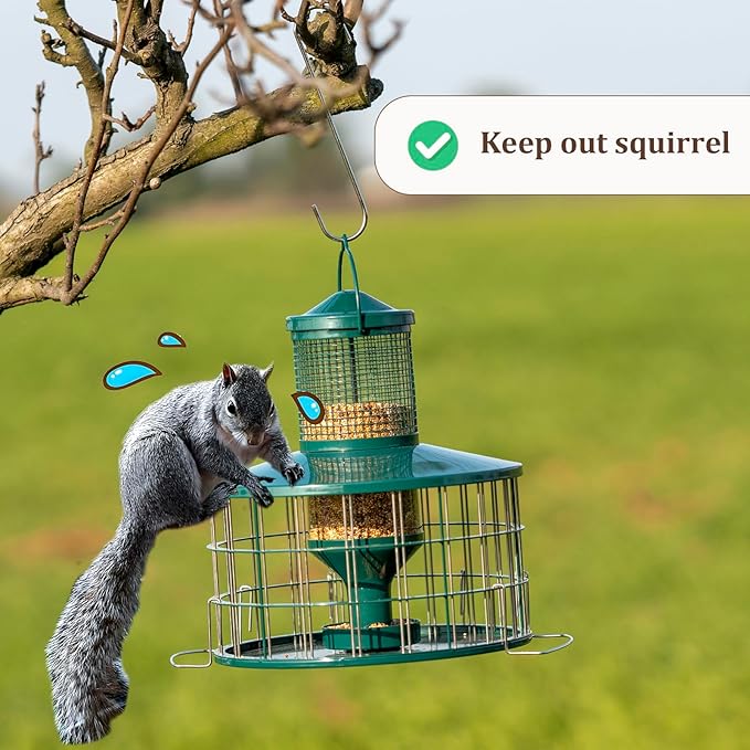 Upgraded Caged Bird Feeders Squirrel-Proof, Flexible Adjustment of Grille Size, 3 Lbs Seed Capacity, DIY Starling-Proof Caged Tube Hanging Wild Bird Feeder, Attract Small Birds(Deep Green)