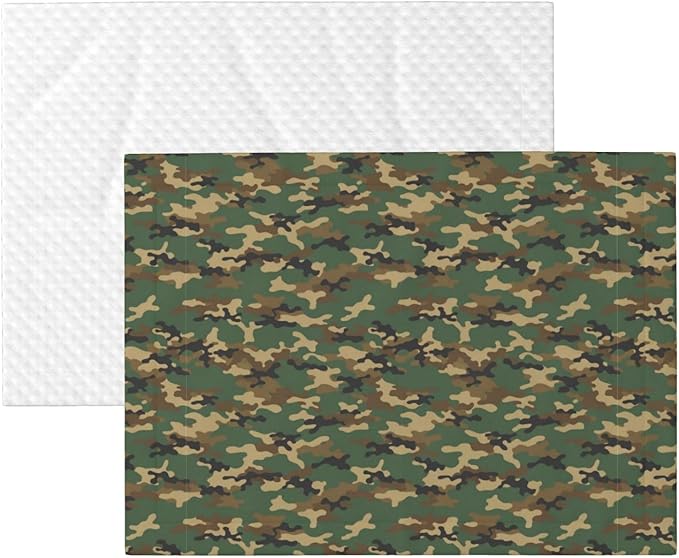 Reversible Plush Pet Blanket for Puppies Kittens, Green Camouflage Army Camo, Double Sided Gentle Dot Texture for New Pets Adjusting to Home Environment Softly