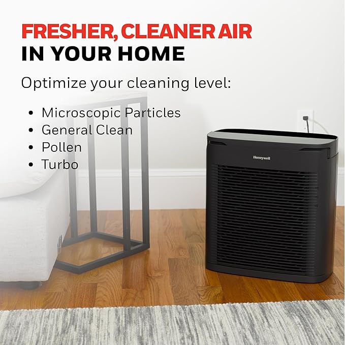Honeywell PowerPlus HEPA Air Purifier for Home, 968 Ft² Rooms in 1 hour, Reduces Allergens, Dust, Pollen, Smoke, Pet Dander, Odors, Black, HPA3100