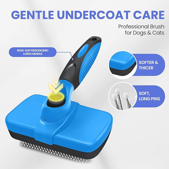Self Cleaning Shedding Brush - 5-in-1 Professional Pet Grooming Kit Skin Friendly Grooming Tool for Dogs, Cats, and Puppies, Deshedding and Hair Removal for Long and Short Haired Pets, Blue