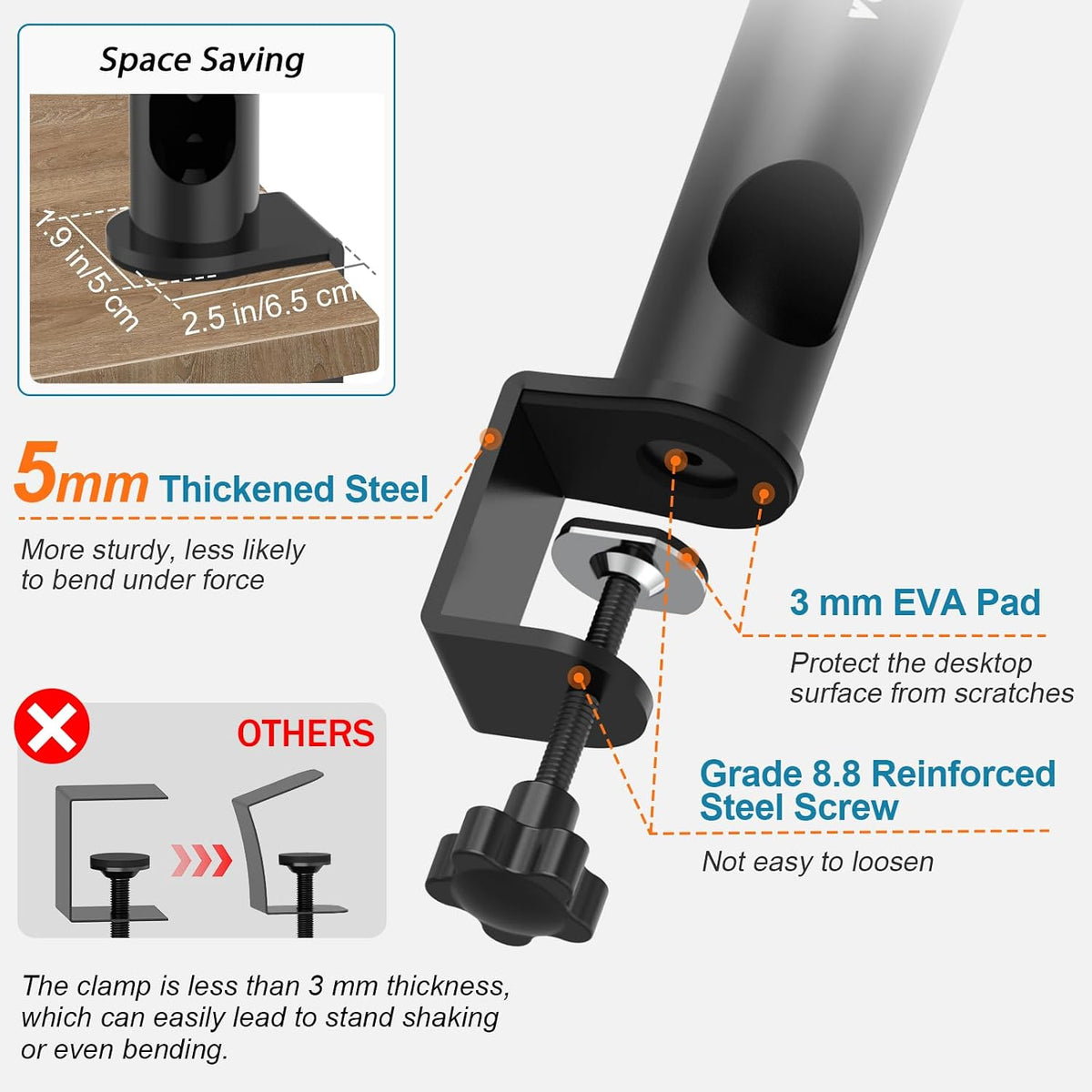 Vondynote Studio Monitor Stands Desk Clamp Speaker Stands with Cable Hole