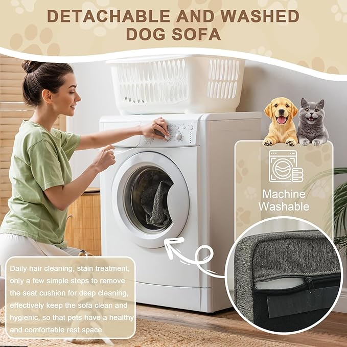 Dog Sofa Couch for Medium to Large Dogs, Memory Foam Dog Couch with Washable Fabric, Removable Cushion, Sofa Bed for Medium and Large Dogs, Dark Gray
