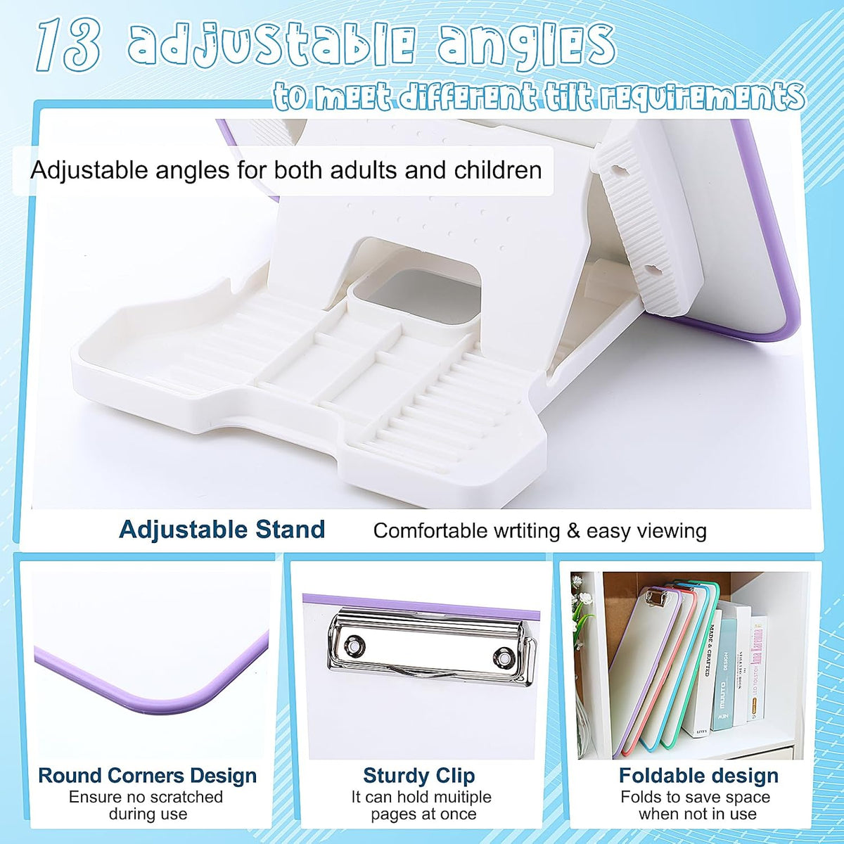 Seajan 4 Set Writing Slant Board with Stand, 15°-75° Desktop Whiteboard Dry Erase Clipboard 12x9 Inch Portable Reusable Handwriting Practice Teacher Office Supplies for Reading Drawing Studying
