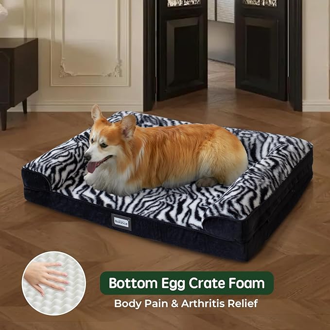 BALANCE Orthopedic Dog Bed for Large Dogs, Comfortable Dog Sofa Beds with Removable Washable Cover & Waterproof Lining, Egg Crate Foam Dogs Couch for Pet Sleeping, Black