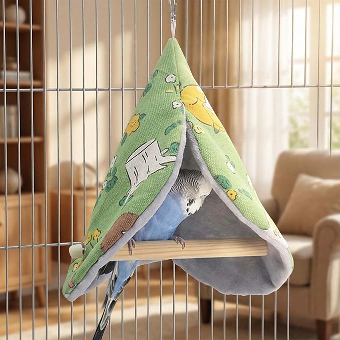 FLAdorepet Bird Bed Blanket Parrot Nest Snuggle Hut for Cage Accessories,Parakeet Warm House Hanging Tent Bed Hammock Wood Stand Perch Swing Toy for Cockatiel Lovebird Cockatoo (Green, One Size)