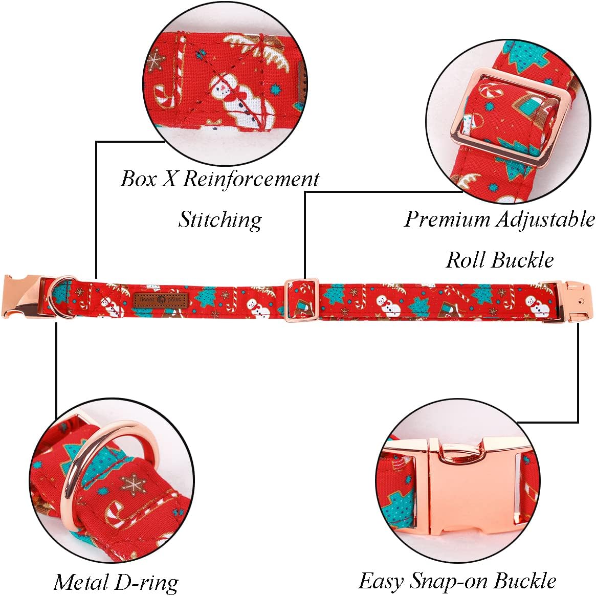 Lionet Paws Christmas Dog Collar with Flower, Dog Flower Collar with Metal Buckle for Dogs, Adjustable Comfortable Dog Collar Girl Gift, XL, Neck 16-26 in