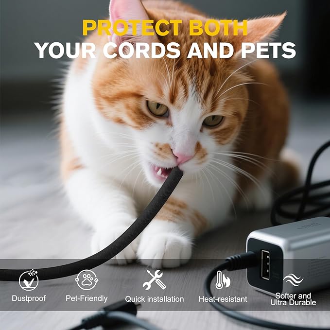 Cord Protectors from Pets No Chew, Ultra Durable Wire Protector Cord Covers for Pets, Flexible Cable Sleeve Cord Management for TV/Computer/Electric Wires/Phone Charging Cables (1/2"-20Feet)