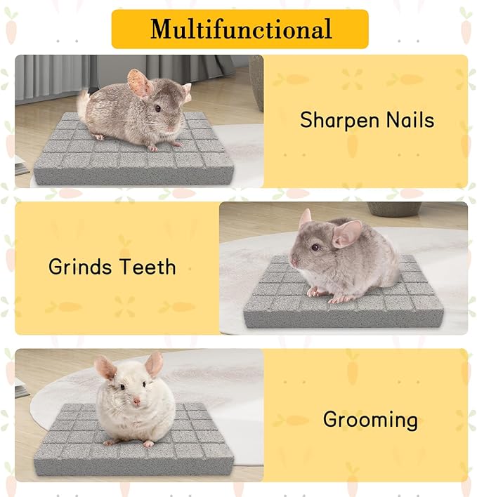 BNOSDM 2Pcs Chinchilla Grinding Claw Pads Hamster Scratch Foot Pad Natural Bunny Lava Stone for Teeth Rabbit Scratching Pad Chew Toy for Guinea Pig Ferret Rabbit Mouse(White)