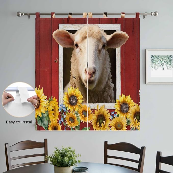 Sheep Sunflower Living Room Curtains 84 Inch Length, Window Curtains Tab Top