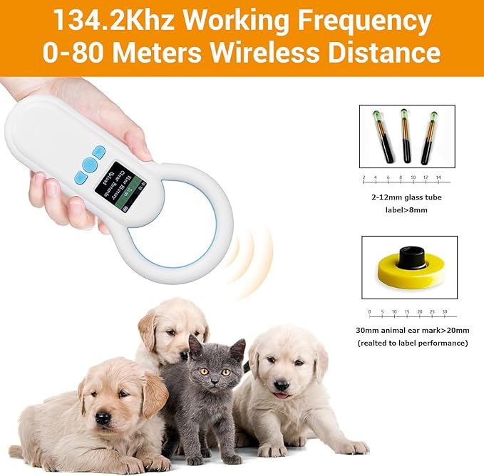 Drfeify S20 Pet Microchip Scanner, ABS Material, Fast Recognition and 500 Records Storage for Animal Management and Pet Identification