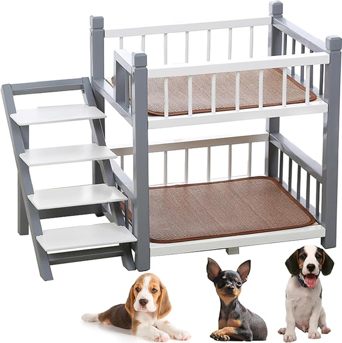Dog Bunk Bed Small for Small Medium Large Dogs Pet, Removable Double Layer Pet Bed with Stairs,Gray,22x18x24