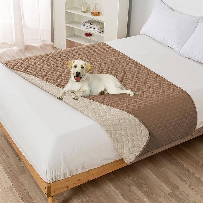 GIBZ Water Resistant Dog Bed Blanket Cover Large Anti Slip Pet Furniture Protector Washable Cat Quilted Mat for Couch, Khaki, 210x305cm