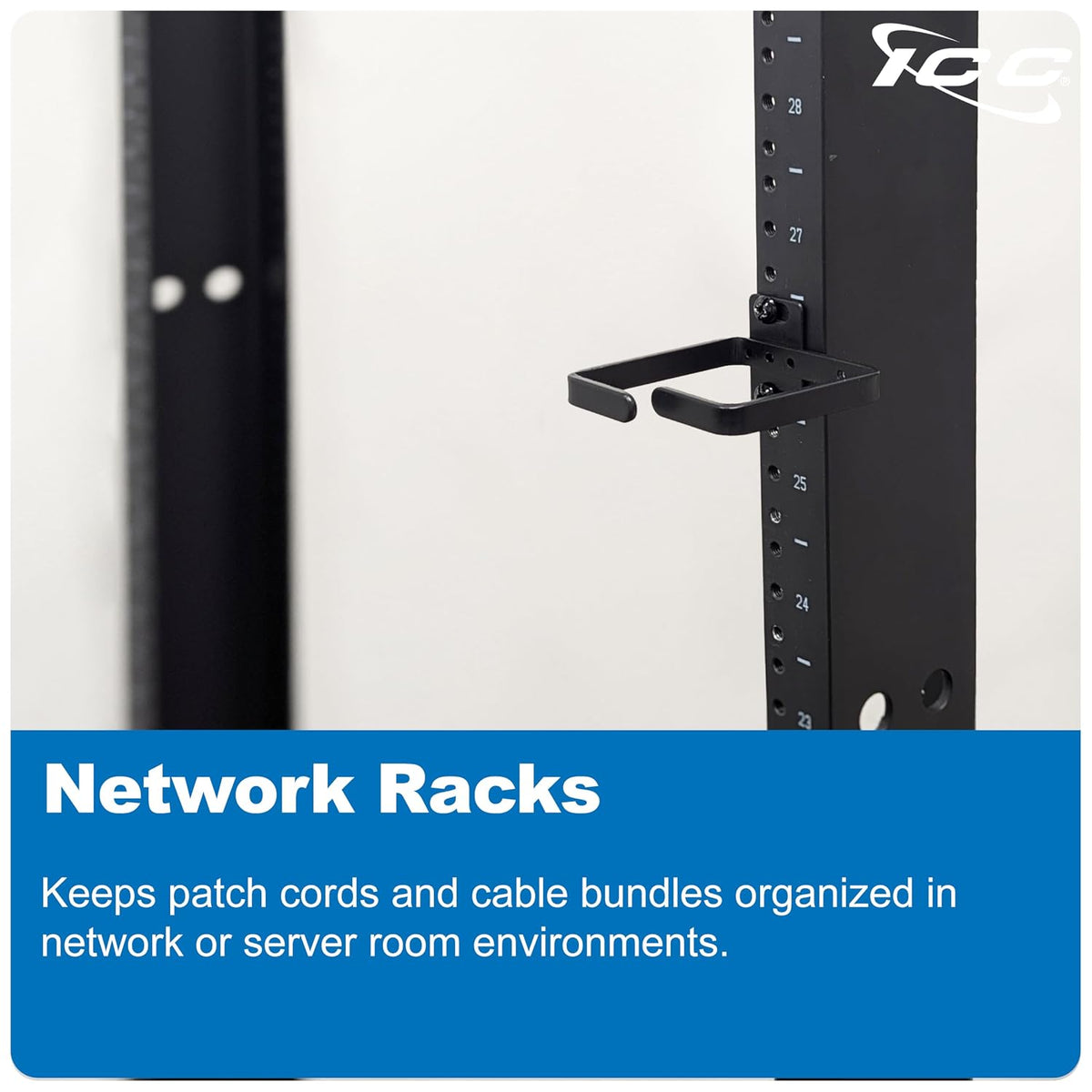 ICC 3-Inch Metal Cable Management Ring, Vertical Rack/Wall, 10-Pack