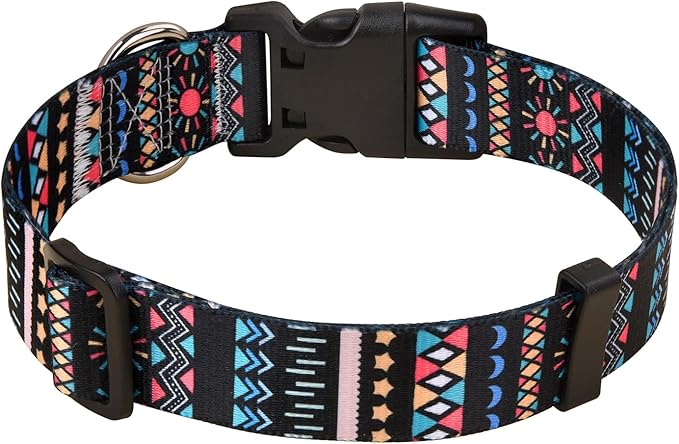 Dog Collar with Bohemia Floral Tribal Geometric Patterns - Soft Ethnic Style Collar Adjustable for Small Medium Large Dogs(Black Bohemia,S)
