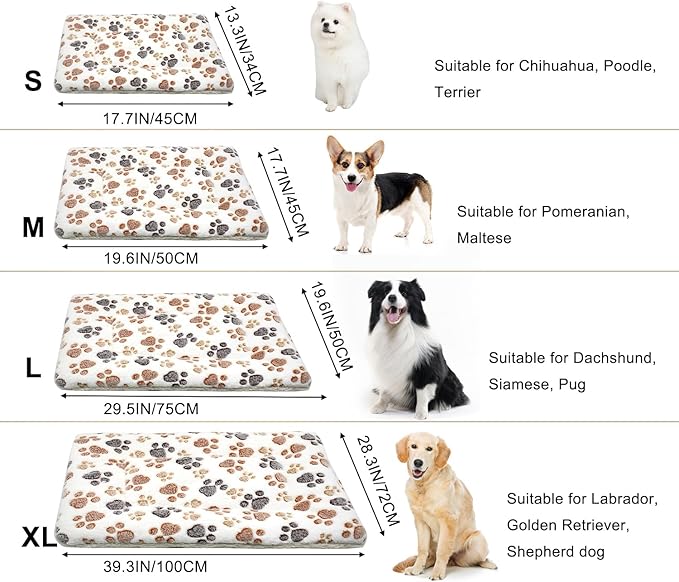 Cat Dog Bed Mat & Blanket, Reversible Pets Crate Pad Bed Mat and Ultra Soft Warm Fleece Calming Blanket for Small Puppy Kitty, Washable