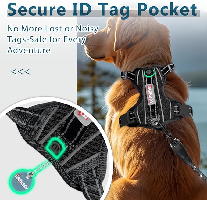 BARKBAY Dog Harness No Pull with ID Tag Pocket - Heavy Duty, Reflective, Easy Control for Large Dogs(Black,XL)