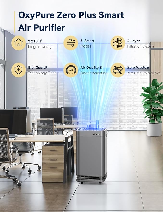 Nuwave OxyPure Zero Plus Air Purifier, Save on Filter Replacements, Covers up