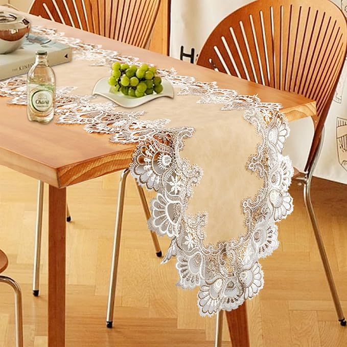Lace Table Runner, Waterproof Oil-Proof PU Leather Table Runner
