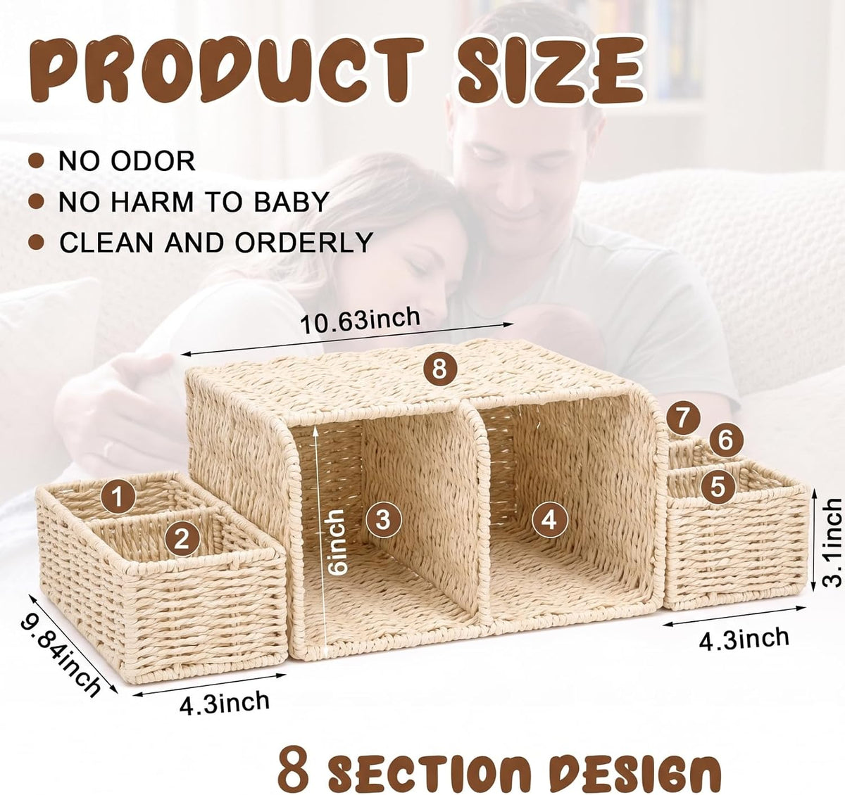 Large Wicker Diaper Caddy Changing Table Organizer, White, Paper