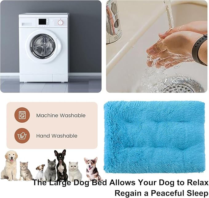 Dog Crate Mat, Dog Bed for Large Dogs, Comfy Fluffy Kennel Pad Anti-Slip for Dog beds & Furniture, Quilted Dog Bed for Pets for Medium/Small Dogs Cats (Color : Blue, Size : 16.9x11)