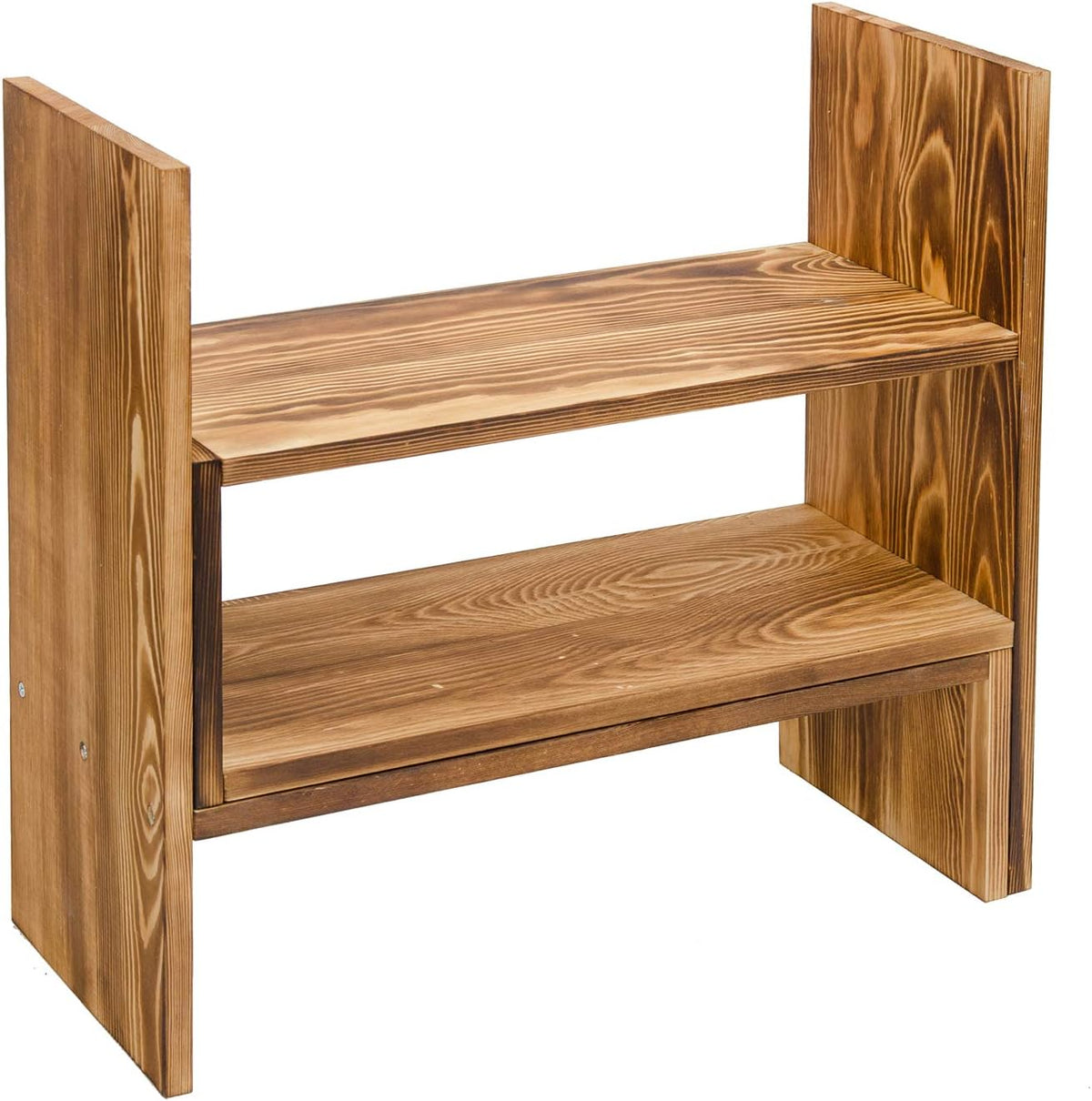 Adjustable Extendable Natural Wood Desktop Organizer Caddy Desk Organizer Countertop Shelf Bookcase Display Stand Rack Expandable Storage Office Home (Dark Brown)