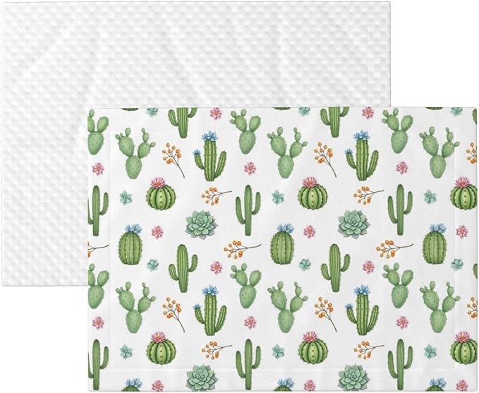 Pet Blanket for Car Rides Vet Visits, Watercolor Elements Succulent Plants Cactus, Two Sided Reversible Plush Design with Bumpy Dot Side Offers Comfort Home Piece On Go Travel