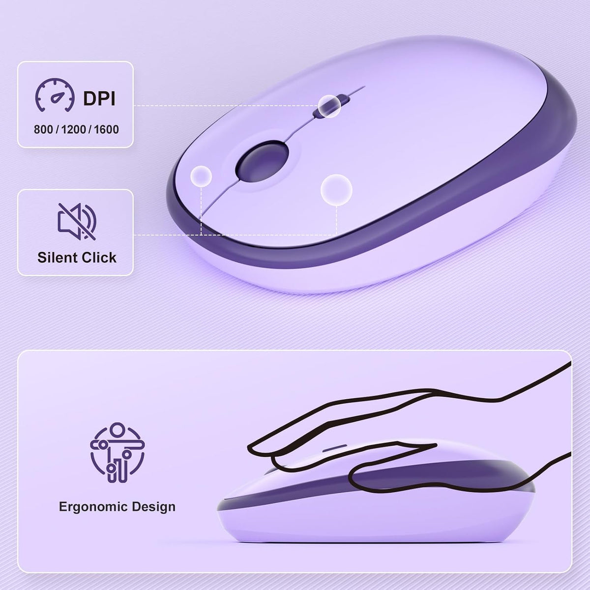Wireless Keyboard and Mouse Combo, MOWUX Full Size Typewriter Retro Round Computer Keyboard, Cute Optical Mouse Wireless, Plug and Play, for Laptop, PC, Computer- Violet Field