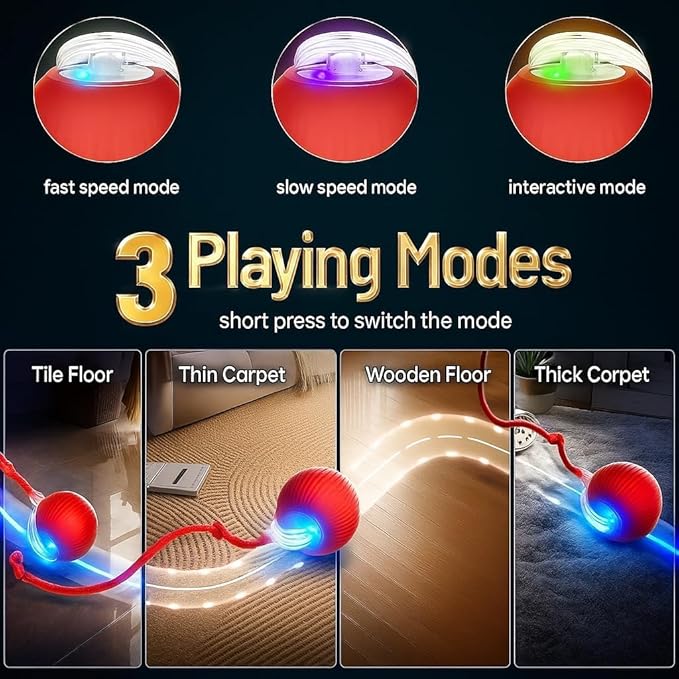 2026 New 2Pack Cat Ball Kitten Toys for Indoor Interactive Kitty Ball Toy Speedy Tail 360° Automatic Rolling Electric Moving Rechargeable,Smart Pet Chase with Rope for Bored Cats (RED & Blue) 2 Pcs