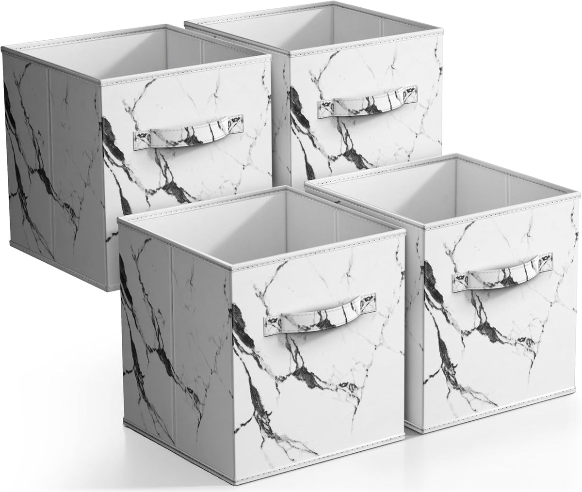 Sorbus 11 x 11 Storage Cubes, Foldable Fabric Bins (4 Pack, Marble White)
