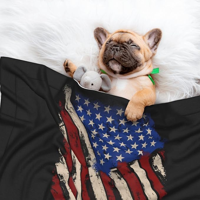 Pet Blanket for Couches and Beds, American Flag Grunge USA Flag, Reversible Double Sided Plush Design with Soft Bumpy Texture and Smooth Surface, Furniture Protector