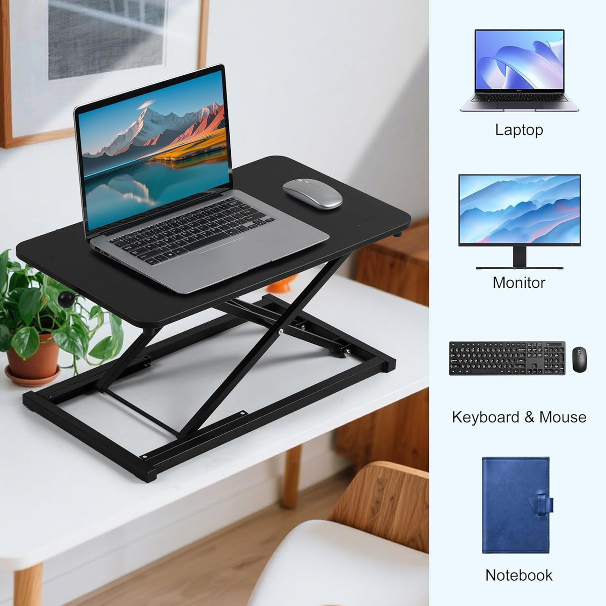 Height Adjustable Standing Desk Black Converter Keyboard Riser 23.6 Inch