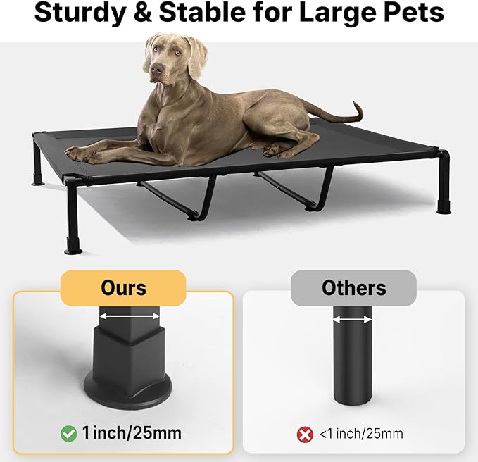 Veehoo Elevated Dog Beds Large Sized Dog with Fluffy Plush Bolster Cushion, Washable Orthopedic Dogs Couch Bed, Raised Pet Cot with Removable Mat, Breathable Mesh, No-Slip Feet, 59 x 37 inches, Black