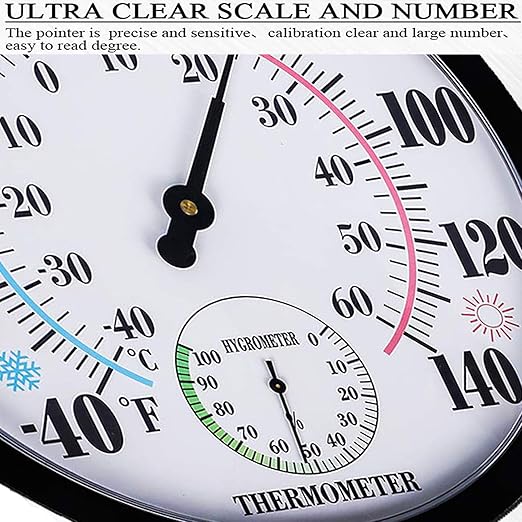 Indoor Outdoor Thermometer Large Wall Thermometer-Hygrometer Waterproof Does not Require Battery (Black)