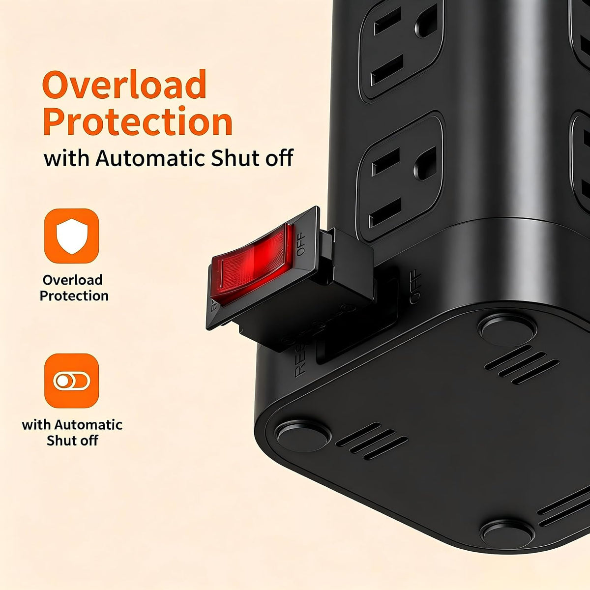 Extension Cord with Multiple Outlets, SMALLRT Flat Plug Power Strip Tower with USB 12 AC Outlets, 6.5FT Ultra Thin Extension Cord Outlet Extender for Home Office, Black