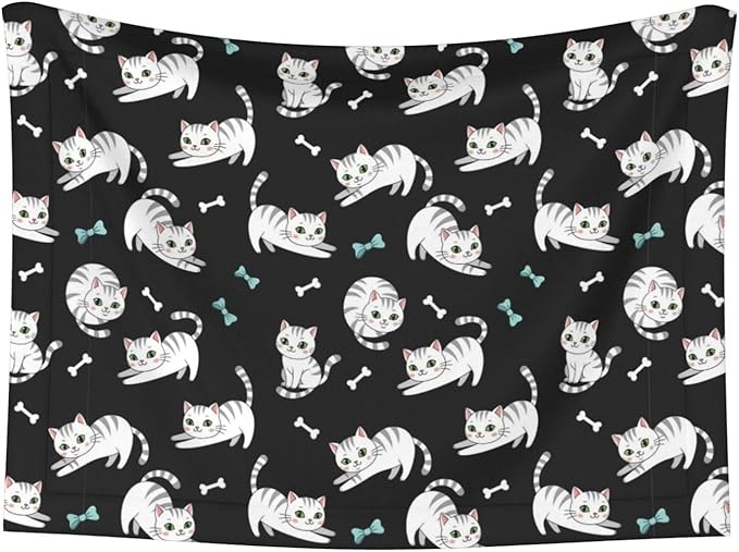 Double Sided Pet Throw for Dogs Who Shed, White Cute Cats, Reversible Blanket with Nubby Dot Side Catches Loose Fur for Easier Furniture Cleanup