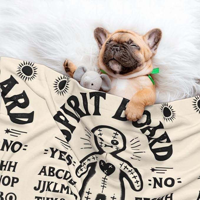 Reversible Dog Blanket for Beds Couches, Spirit Board with A Voodoo Doll Occultism Set, Double Sided Cat Blanket with Textured Dot Feel and Smooth Feel for Seasonal Comfort All Year