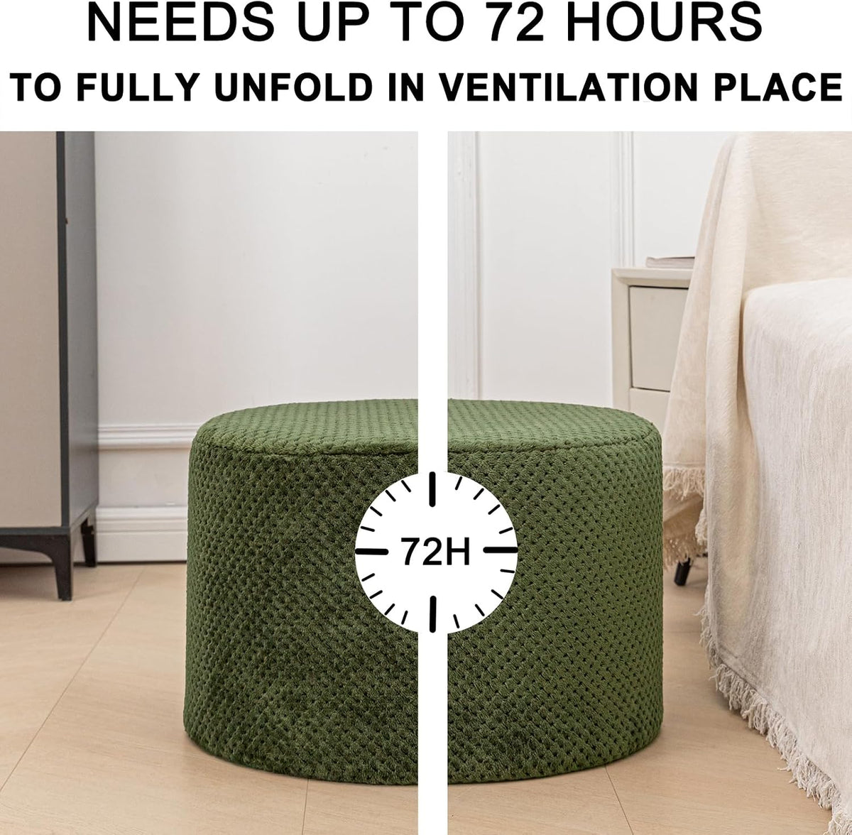 20"x14" Round Foam Stuffed Pouf Ottoman, Under Desk Footrest,Deep Green