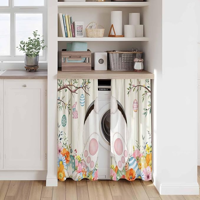 Easter Kitchen Tier Curtains 45 Inch Long 2 Panel Set, Rod Pocket Short Window