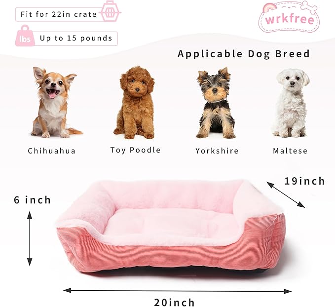 Dog Bed with Sides Small Washable Rectangle Pet Sofa Bed for Small Dogs Cats Comfy Bolster Beds Premium Soft 20x19x6