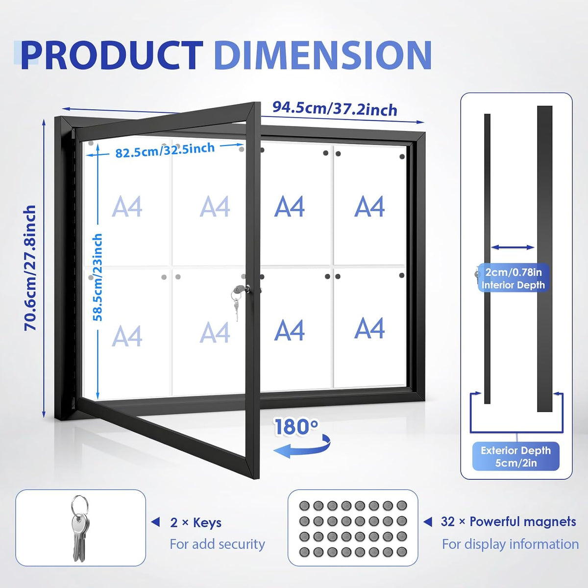SWANCROWN 37x28 in Outdoor Bulletin Board, Enclosed Whiteboard, Black Frame