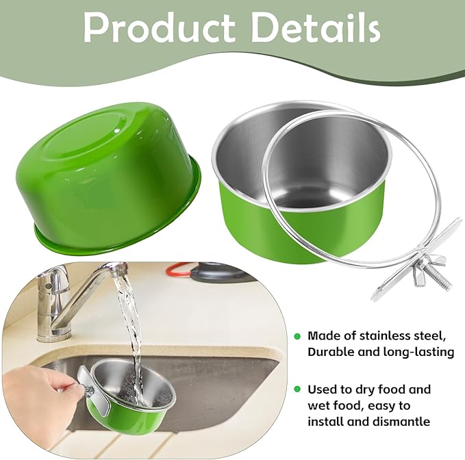 8 Pcs Stainless Steel Bird Bowls, Small Bird Food Dishes for Cage, Parrot Cage Feeder with Clamp Holder for Parakeet/Cockatiels/Conure/Budgies/Ferret/Small Animal