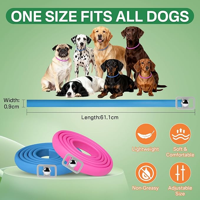 Flea and Tick Prevention for Dogs Collar 4 Pack, Natural Flea Collar for Dogs 32-Month Full Protection, Adjustable Dog Tick Prevention for Puppy & Dog, Waterproof, 2 Pink & 2 Blue