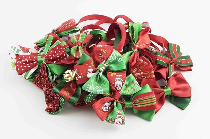 PET SHOW 50pcs Pack Bulk Christmas Small Dogs Bow Ties Collar Costume Cute Cats Adjustable Bowties Neckties Xmas Pet Grooming Accessories Assorted Randomly