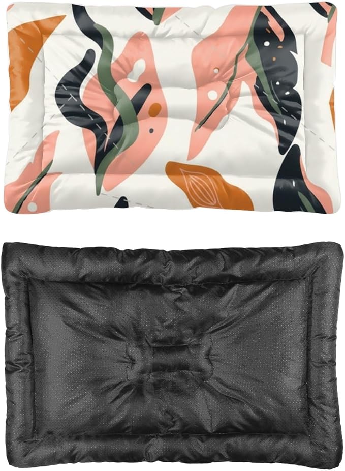 Pastel Pink Leaves Puppy Bed for Small Dogs Outdoor Washable Dog Mat Dog Crate Pad Crate Accessories Washable Non-Slip Kennel Bed for Bedding Pad Mat Pillows Medium Dogs Indoor Outdoor 24X18 Inch