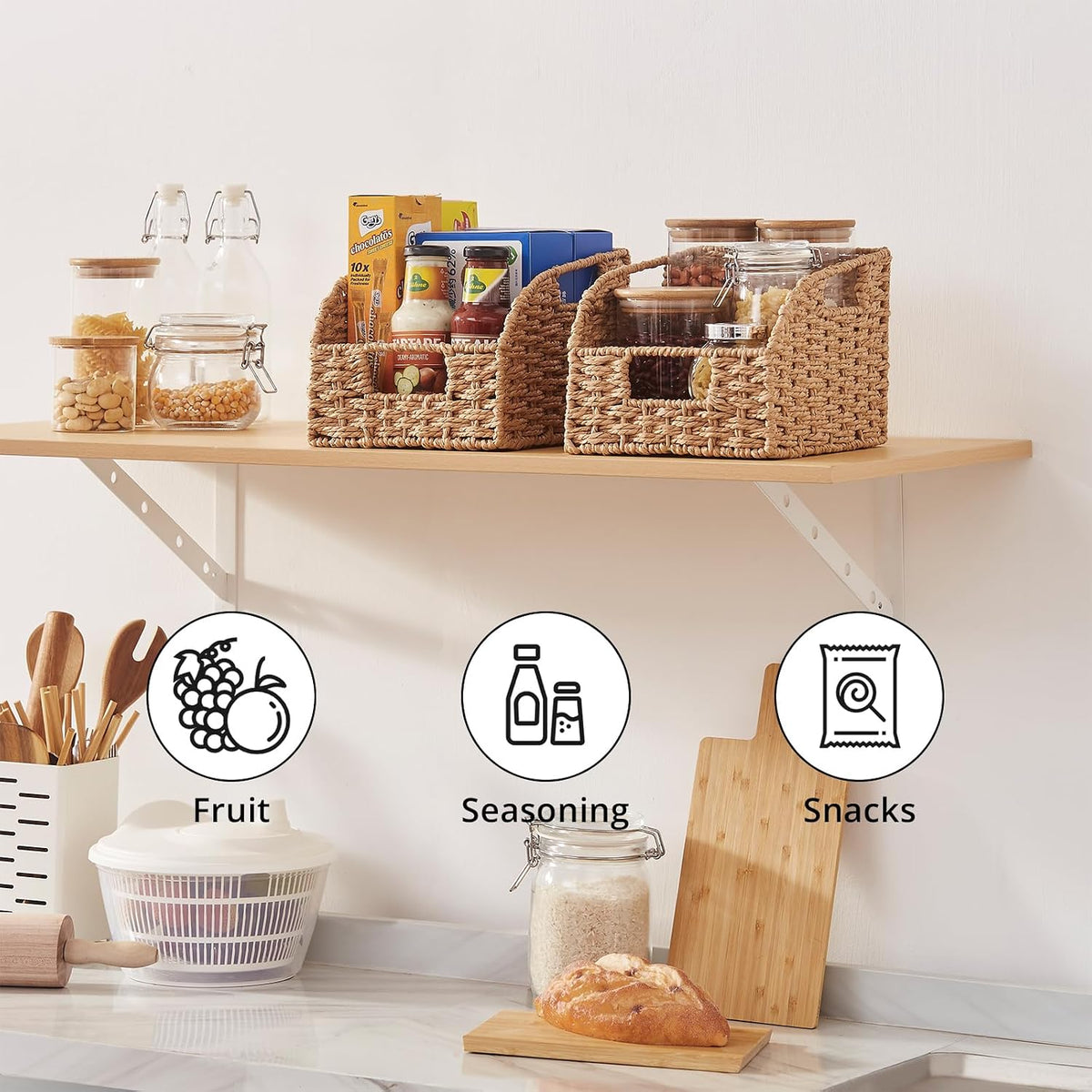 OIAHOMY Pantry Baskets for Organizing,Wicker Storage Bins,2 Pack-Natural