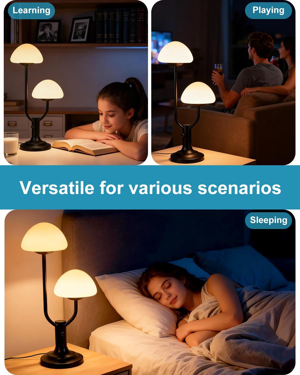 Lightdot Mushroom Table Lamp for Bedroom Dimmable Cute Black Desk Lamp