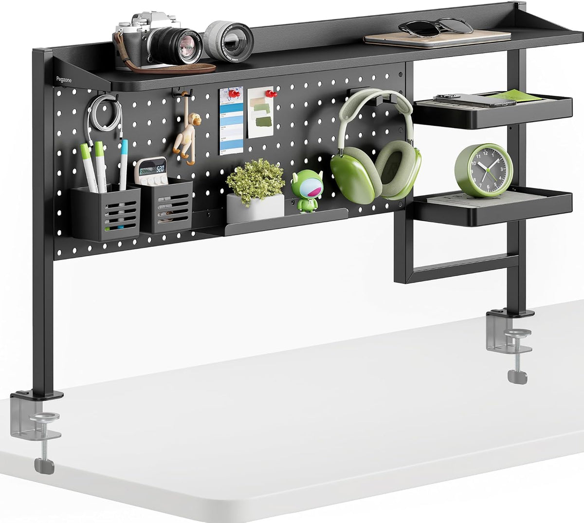 PEGZONE Clamp on Desk Shelf, 44" Desktop Shelving System, Black