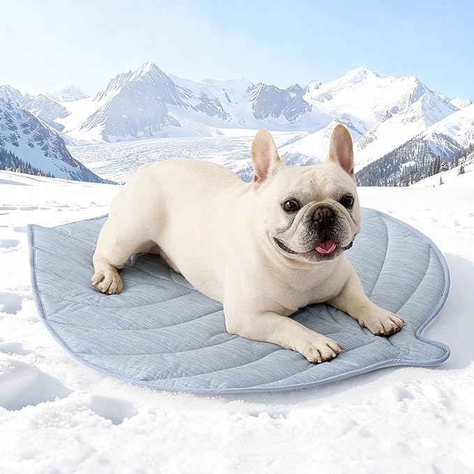 Dog Cooling Mat, Q-Max > 0.4 Leaf Shaped Pet Pad, Liquid Pee Proof Summer Mat for Cats, Washable Sleep Blanket for Bed Couch Floor Indoor, 27x23 inch, Blue