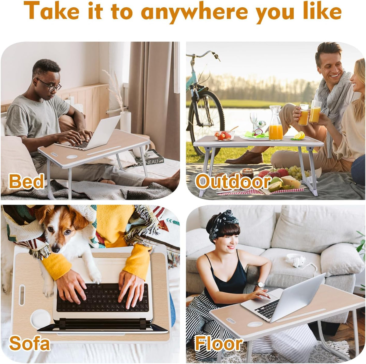 Amaredom Lap Desk, Foldable Bed Desk for Laptop, 23.6" x15.7" - White Oak